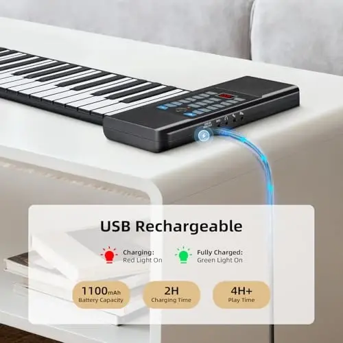 POGOLAB 61 Keys Roll Up Keyboard Piano, Portable Electric Foldable Piano with LED Display, Rechargeable & USB-MIDI Output, Built-in 15 Demos, 128 Tons, 128 RhytModazones, Music Gift for Beginners - 5