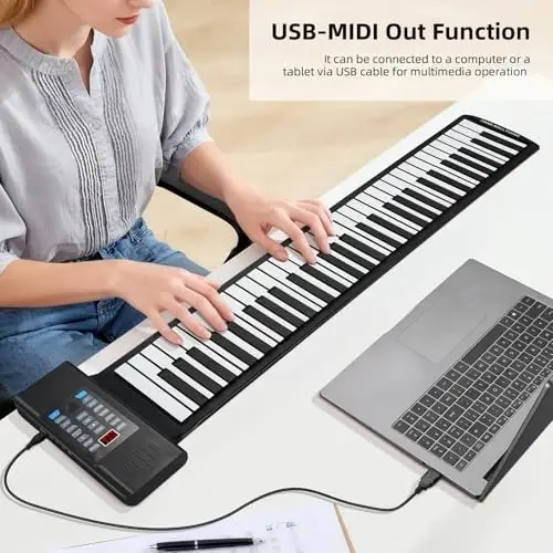 POGOLAB 61 Keys Roll Up Keyboard Piano, Portable Electric Foldable Piano with LED Display, Rechargeable & USB-MIDI Output, Built-in 15 Demos, 128 Tons, 128 RhytModazones, Music Gift for Beginners - 6