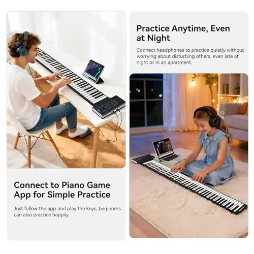 POGOLAB 88 Keys Roll Up Keyboard Piano, Portable Electric Foldable Piano with Sustain Pedal, 20 Songs, 128 Tones, 128 RhytModazones, Rechargeable & Wireless BT, Music Gift for Beginners (with LED Display) - 3