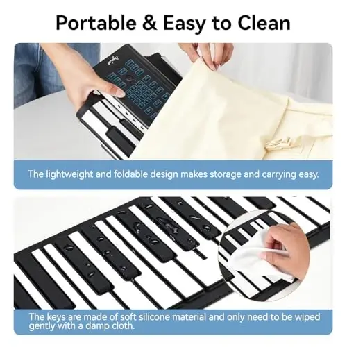 POGOLAB 88 Keys Roll Up Keyboard Piano, Portable Electric Foldable Piano with Sustain Pedal, 20 Songs, 128 Tones, 128 RhytModazones, Rechargeable & Wireless BT, Music Gift for Beginners (with LED Display) - 5