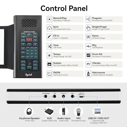 POGOLAB 88 Keys Roll Up Keyboard Piano, Portable Electric Foldable Piano with Sustain Pedal, 20 Songs, 128 Tones, 128 RhytModazones, Rechargeable & Wireless BT, Music Gift for Beginners (with LED Display) - 6