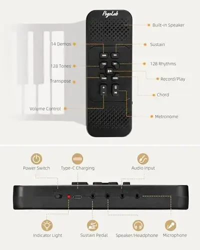 POGOLAB 88 tugmali oʻraladigan klaviatura pianino, portativ elektr yigʻma pianino, sustain pedali, 14 ta qoʻshiq, 128 ta ton, 128 ta ritm, qayta zaryadlanuvchi & qoʻshaloq BT funksiyasi, yangi boshlanuvchilar uchun musiqa sovgʻasi - 6
