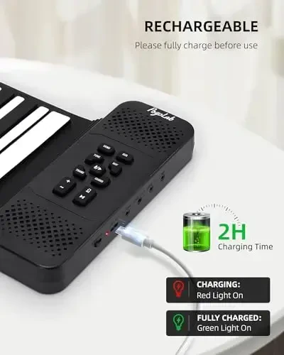 POGOLAB 88 Keys Roll Up Keyboard Piano, Portable Electric Foldable Piano with Sustain Pedal, 14 Songs, 128 Tones, 128 RhytModazones, Rechargeable & Dual BT Function, Music Gift for Beginners - 4