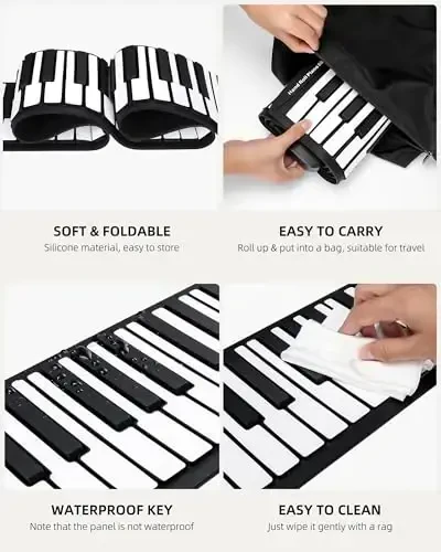 POGOLAB 88 Keys Roll Up Keyboard Piano, Portable Electric Foldable Piano with Sustain Pedal, 14 Songs, 128 Tones, 128 RhytModazones, Rechargeable & Dual BT Function, Music Gift for Beginners - 5