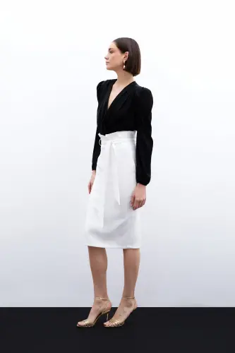 Поясная юбка-карандаш - Экрю-ЭКРЮ - 3