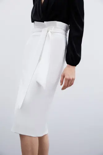 Поясная юбка-карандаш - Экрю-ЭКРЮ - 4