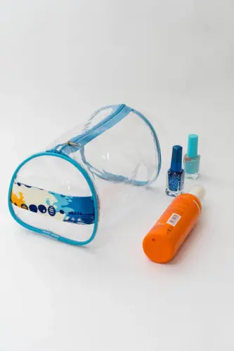 Point Pattern Handheld Oversized Black Transparent Vacation, Beach, Cosmetic, Makeup and Care Bag-Multicolor 