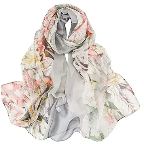 Pokeedioty Ayollar uchun yengil moda sharflari Elegant gulli naqshli shaffof sharflar - 1