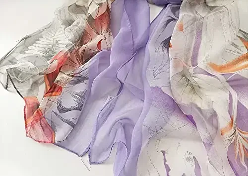 Pokeedioty Scarfs for Women Lightweight Fashion Scarves Elegant Floral Pattern Sheer Scarfs - 4