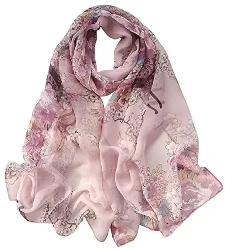 Pokeedioty Scarfs for Women Lightweight Fashion Scarves Elegant Floral Pattern Sheer Scarfs - 1