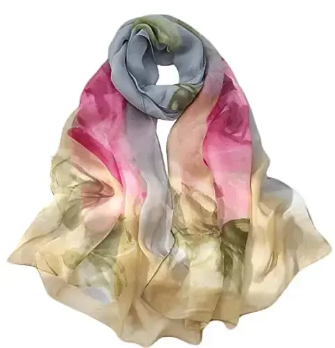 Pokeedioty Scarfs for Women Lightweight Fashion Scarves Elegant Floral Pattern Sheer Scarfs - 1