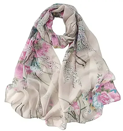 Pokeedioty Scarfs for Women Lightweight Fashion Scarves Elegant Floral Pattern Sheer Scarfs - 1