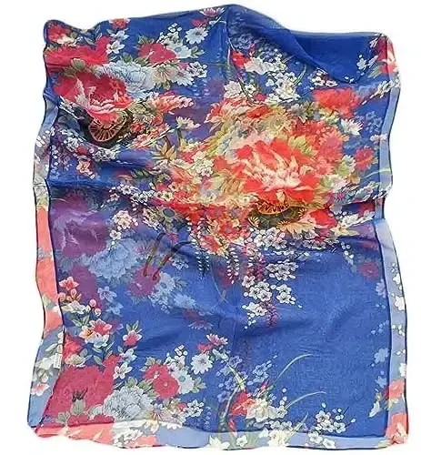 Pokeedioty Scarfs for Women Lightweight Fashion Scarves Elegant Floral Pattern Sheer Scarfs - 2
