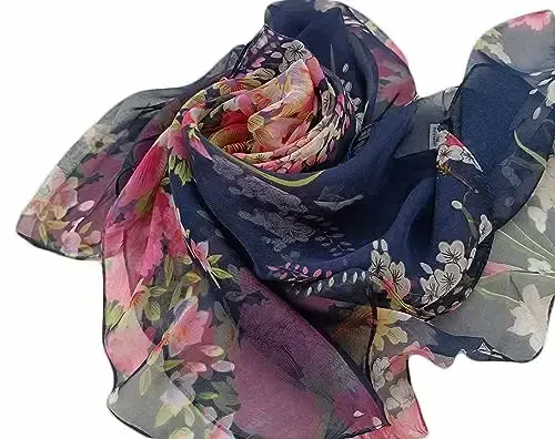 Pokeedioty Scarfs for Women Lightweight Fashion Scarves Elegant Floral Pattern Sheer Scarfs - 4
