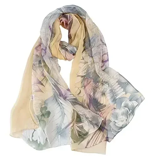 Pokeedioty Scarfs for Women Lightweight Fashion Scarves Elegant Floral Pattern Sheer Scarfs - POKEEDIOTY