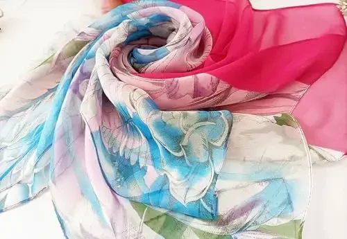 Pokeedioty Scarfs for Women Lightweight Fashion Scarves Elegant Floral Pattern Sheer Scarfs - 3