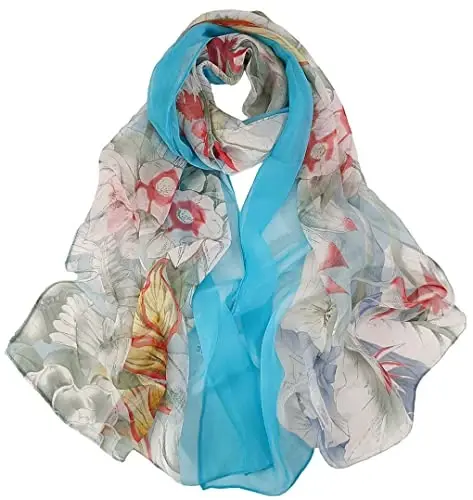 Pokeedioty Scarfs for Women Lightweight Fashion Scarves Elegant Floral Pattern Sheer Scarfs - POKEEDIOTY