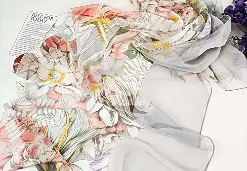 Pokeedioty Scarfs for Women Lightweight Fashion Scarves Elegant Floral Pattern Sheer Scarfs - 2