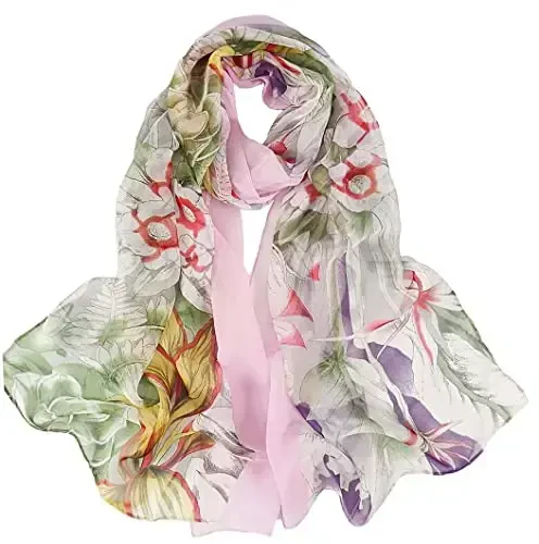 Pokeedioty Scarfs for Women Lightweight Fashion Scarves Elegant Floral Pattern Sheer Scarfs - 1