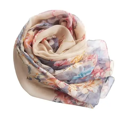 Pokeedioty Scarfs for Women Lightweight Fashion Scarves Elegant Floral Pattern Sheer Scarfs - 5