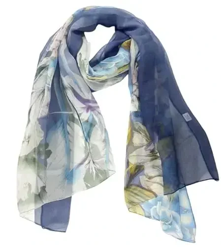 Pokeedioty Scarfs for Women Lightweight Fashion Scarves Elegant Floral Pattern Sheer Scarfs - 3