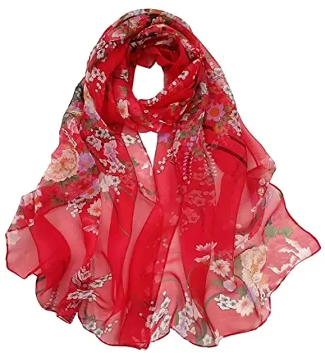 Pokeedioty Scarfs for Women Lightweight Fashion Scarves Elegant Floral Pattern Sheer Scarfs - 1