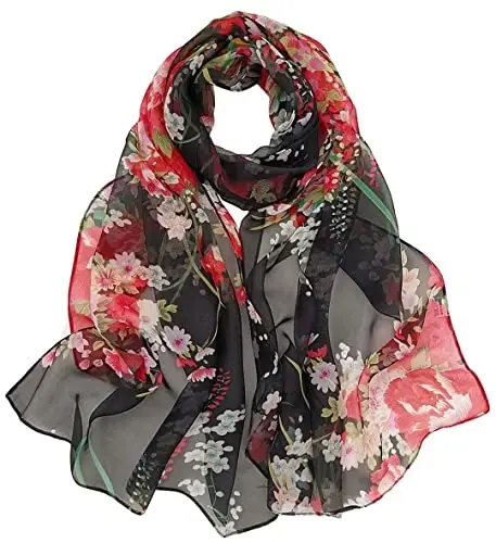 Pokeedioty Scarfs for Women Lightweight Fashion Scarves Elegant Floral Pattern Sheer Scarfs - 1