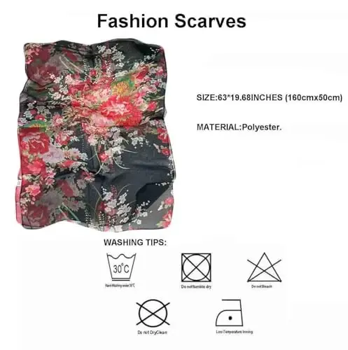 Pokeedioty Scarfs for Women Lightweight Fashion Scarves Elegant Floral Pattern Sheer Scarfs - 3