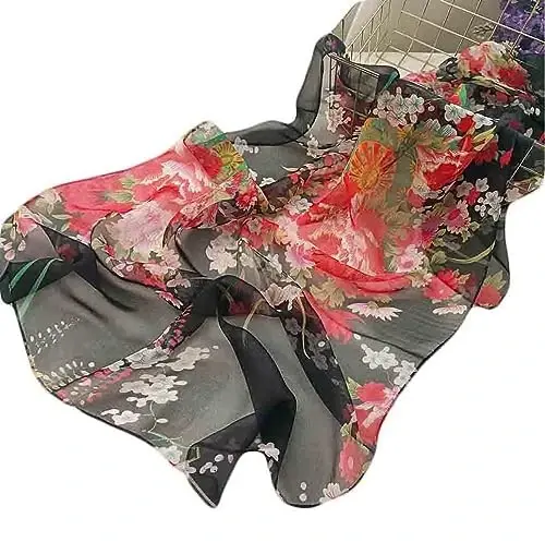 Pokeedioty Scarfs for Women Lightweight Fashion Scarves Elegant Floral Pattern Sheer Scarfs - 4