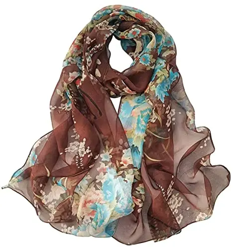 Pokeedioty Scarfs for Women Lightweight Fashion Scarves Elegant Floral Pattern Sheer Scarfs - 1
