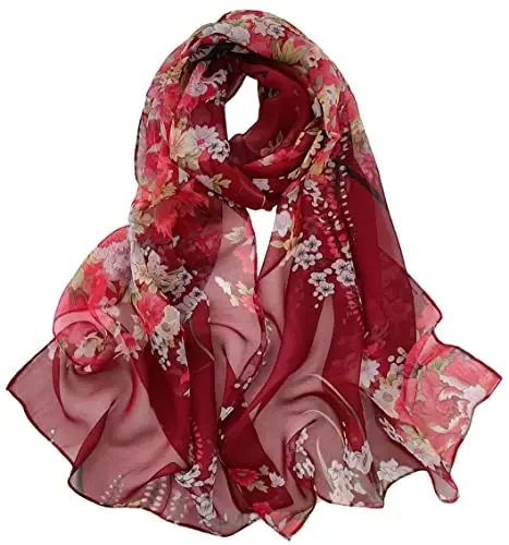 Pokeedioty Scarfs for Women Lightweight Fashion Scarves Elegant Floral Pattern Sheer Scarfs - 1