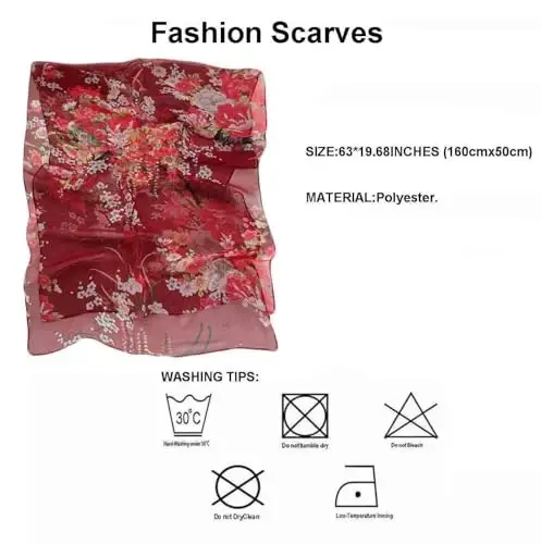 Pokeedioty Scarfs for Women Lightweight Fashion Scarves Elegant Floral Pattern Sheer Scarfs - 3