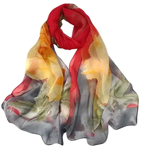 Pokeedioty Scarfs for Women Lightweight Fashion Scarves Elegant Floral Pattern Sheer Scarfs - 1