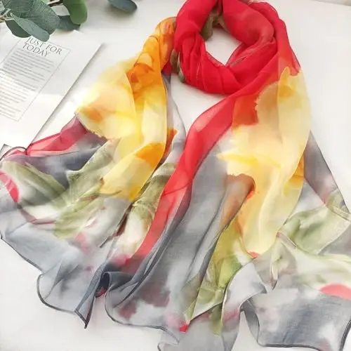 Pokeedioty Scarfs for Women Lightweight Fashion Scarves Elegant Floral Pattern Sheer Scarfs - 3