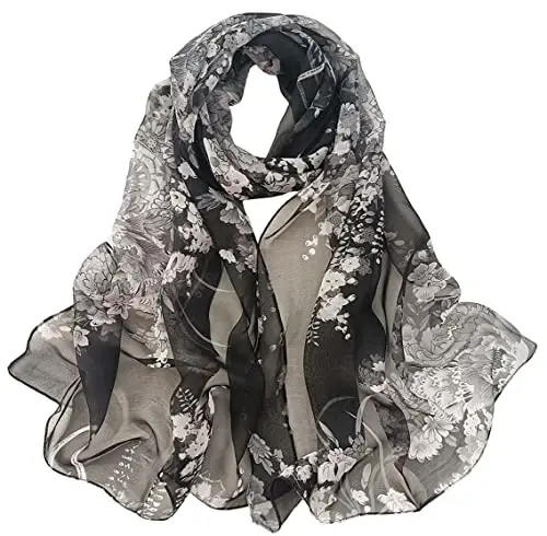 Pokeedioty Scarfs for Women Lightweight Fashion Scarves Elegant Floral Pattern Sheer Scarfs - 1