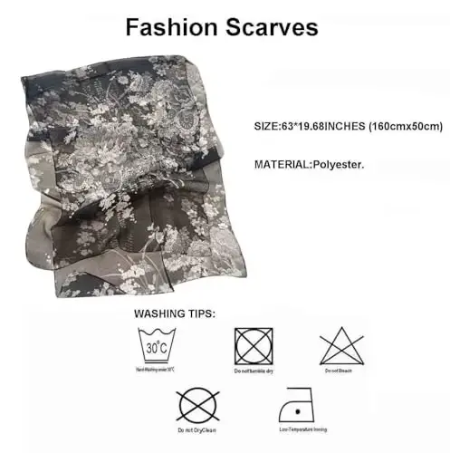 Pokeedioty Scarfs for Women Lightweight Fashion Scarves Elegant Floral Pattern Sheer Scarfs - 3