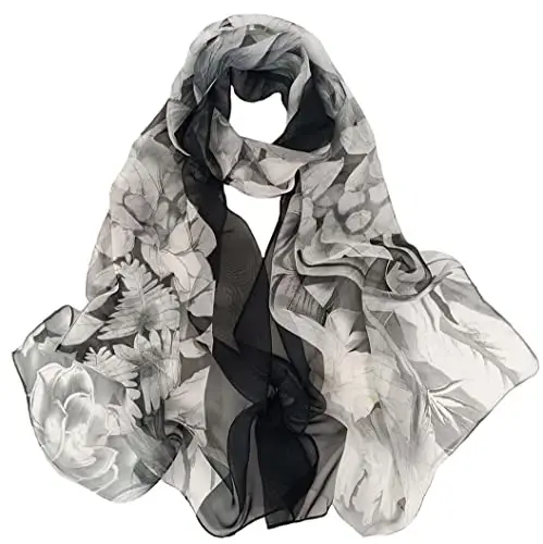 Pokeedioty Scarfs for Women Lightweight Fashion Scarves Elegant Floral Pattern Sheer Scarfs - 1