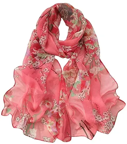 Pokeedioty Scarfs for Women Lightweight Fashion Scarves Elegant Floral Pattern Sheer Scarfs - 1