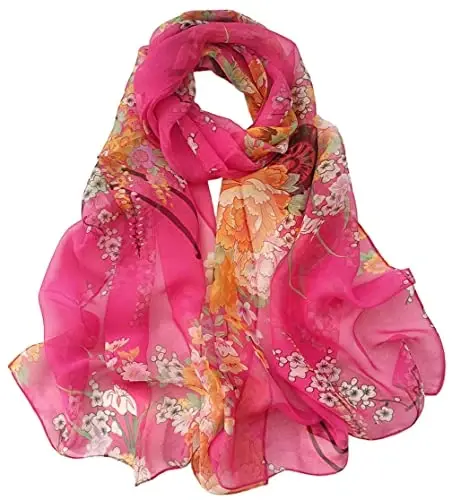 Pokeedioty Scarfs for Women Lightweight Fashion Scarves Elegant Floral Pattern Sheer Scarfs - 1