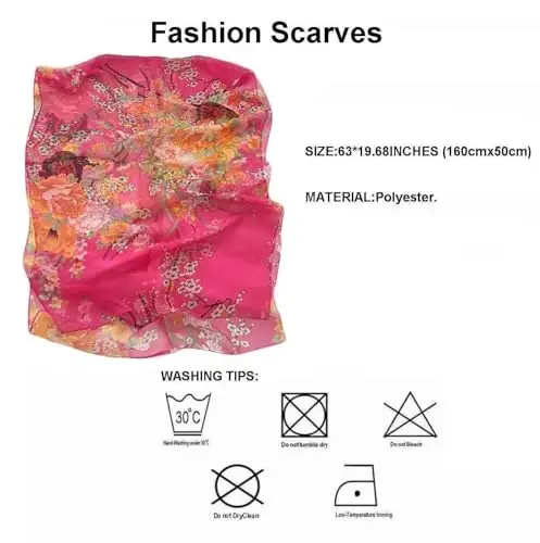 Pokeedioty Scarfs for Women Lightweight Fashion Scarves Elegant Floral Pattern Sheer Scarfs - 3
