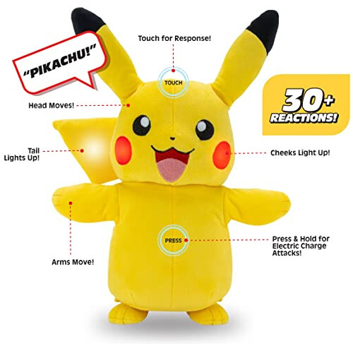 Pokémon Pikachu Electric Charge Plush - 10 Inch Interactive Plush with Lights, Voice Reactions, and Thunder FX - 2