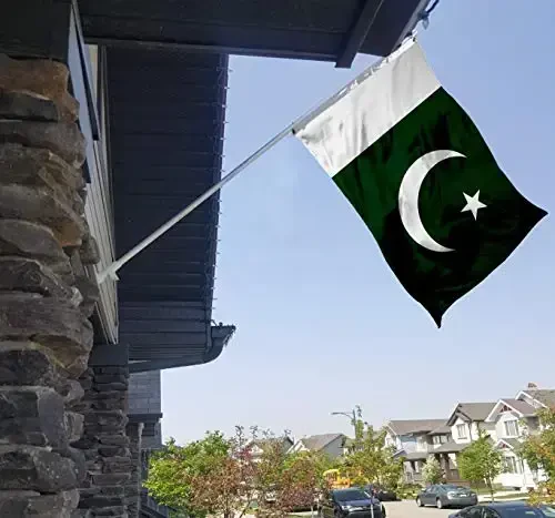 Pokiston bayrog'i katta 3x5 Ft, O'rtacha ochiq havoda ikki tomonlama 100D Polyester, Canvas sarlavhasi va ikki tomonlama tikilgan - Oson ko'rsatish uchun guruch grometlari, 3' x 5' Pokiston bayroqlari - 5