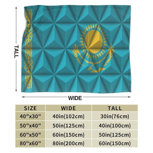 Покрывало для дивана, кровати, дивана с эффектом полигона в виде флага Казахстана, мягкое, удобное, 40