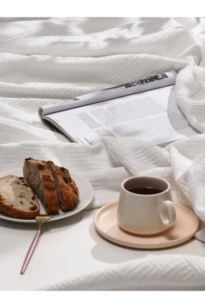 Покрывало для двуспальной кровати 100% хлопок с мелким клетчатым рисунком Отельный тип Роскошное покрывало Белый - 3