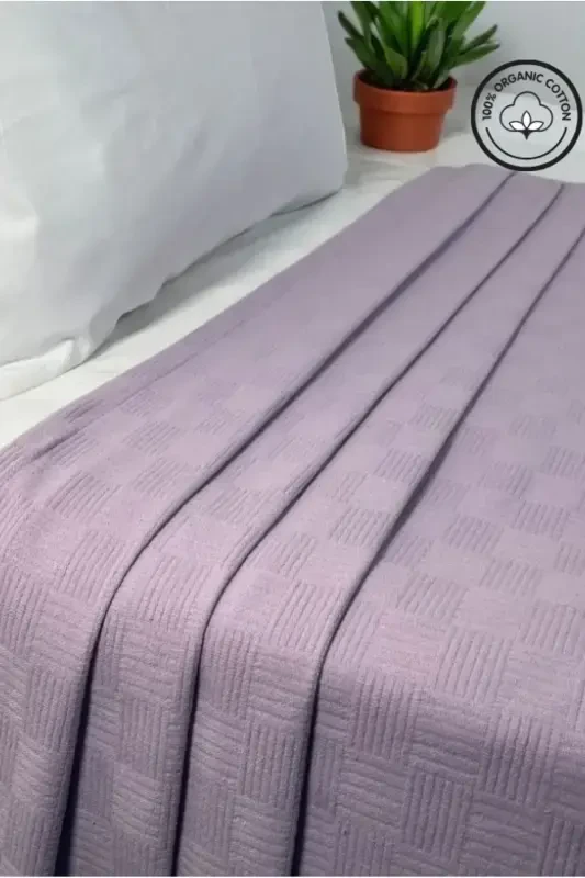 Покрывало двуспальное вафельное 100% хлопок в мелкую клетку, покрывало для кровати класса люкс гостиничного типа - лиловый - 2