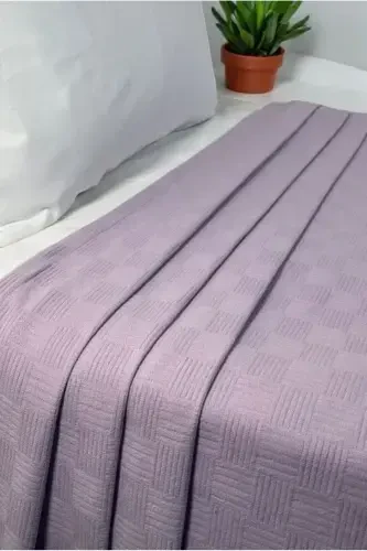 Покрывало двуспальное вафельное 100% хлопок в мелкую клетку, покрывало для кровати класса люкс гостиничного типа - лиловый - 5
