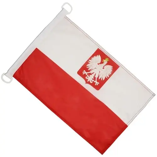 Poland with eagle NAUTICAL Flag 18'' x 12'' - Polish coat of arms flags 30 x 45 cm. - Banner 12x18 in for boat - AZ FLAG - 2