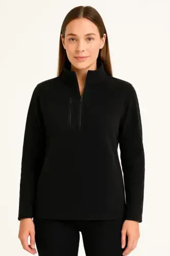 Polar Ko'ylak - Tik yoqa, yarim fermuarli, fermuarli ko'krak cho'ntakli, qora bezakli, qishki qulay Regular Fit kundalik model - Qora - 4