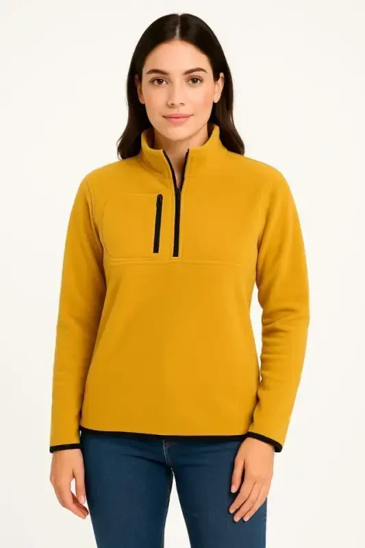 Polar Ko'ylak - Tik yoqa, yarim fermuarli, fermuarli ko'krak cho'ntakli, qora bezakli, qishki qulay regular fit kundalik model - Sariq - 3