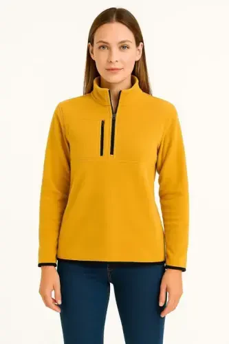 Polar Ko'ylak - Tik yoqa, yarim fermuarli, fermuarli ko'krak cho'ntakli, qora bezakli, qishki qulay regular fit kundalik model - Sariq - 4